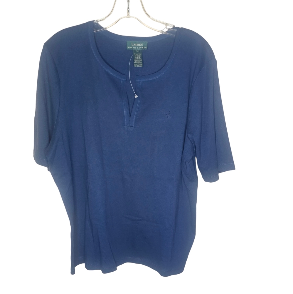 Lauren Ralph Lawren women's navy blue 100% cotton short-sleeved top size 1X